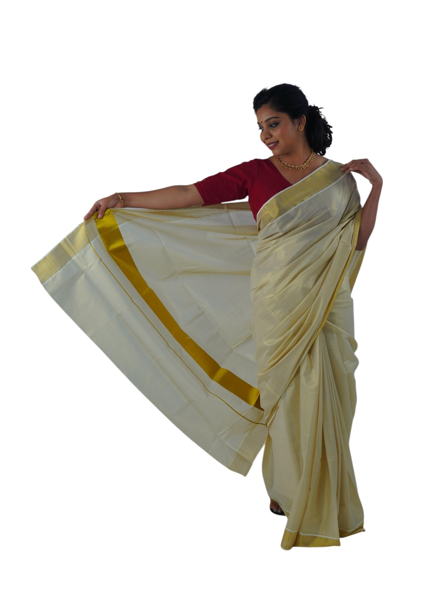 Kuthampully Women's Kasavu Saree Tissue with Running Blouse Piece KPSS-70