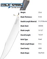 Cold Steel Natchez Bowie 11.5" 4034SS Steel Razor-Sharp Clip Point Blade 5.25" Micarta Handle Fixed Blade Hunting Knife w/Sheath