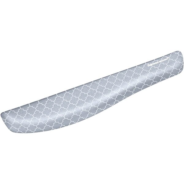 Fellowes PlushTouch Memory Foam Keyboard Wrist Rest with Microban, 1in H x 18 1/8in W x 3 3/16in D, Lattice Pattern, Gray/White