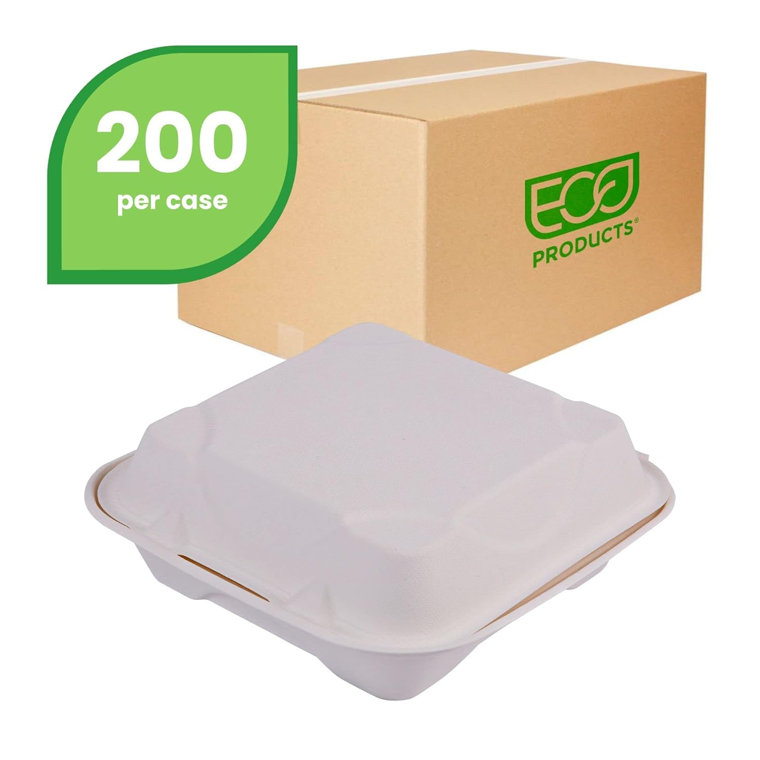 Eco-Products Compostable Bagasse Molded-Fiber Hinged Clamshell Containers