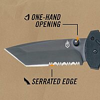 Gerber Gear 06 FAST Pocket Knife - Serrated Edge Tanto Folding Knife with Quick One-Hand Opening - Black