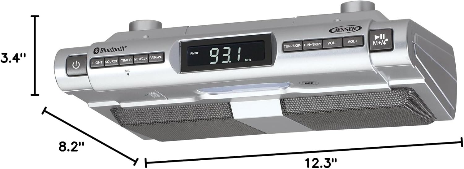Jensen SMPS-628 Under-Cabinet Universal Bluetooth Music System, Silver