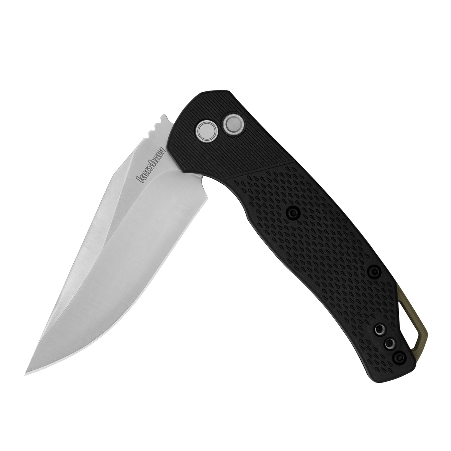 Kershaw Runoff Folding Pocket Knife, 3.1 inch Satin Finish Clip Point Blade, Black GFN handle, Manual Opening, Button Lock