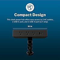 Vari Power Hub - Desk Mount Power Charging Station with Multiple Outlets - 5 AC Outlets, 2 USB Ports