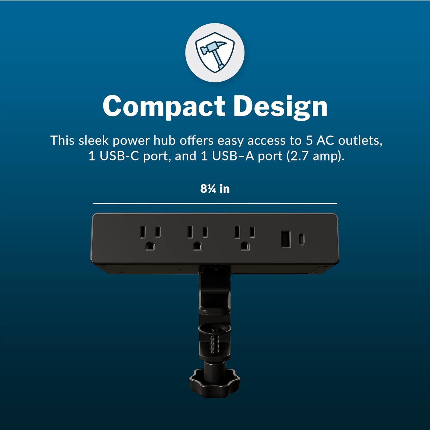 Vari Power Hub - Desk Mount Power Charging Station with Multiple Outlets - 5 AC Outlets, 2 USB Ports