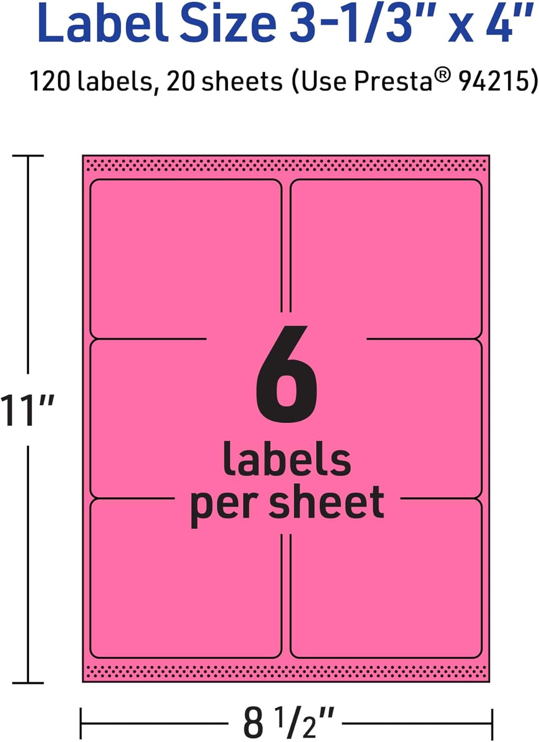 Avery Printable Rectangle Labels, Sure Feed Technology, 3-1/3" x 4", Bright Pink, Laser/Inkjet Printable