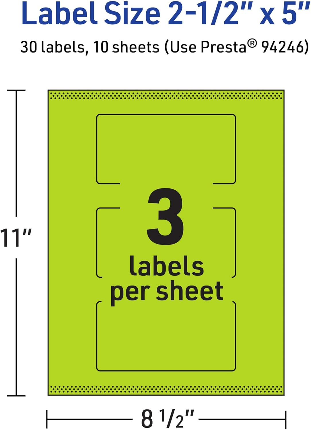 Avery Printable Rectangle Labels, Sure Feed Technology, 2-1/2" x 5", Bright Green, Print-to-The-Edge, Laser/Inkjet