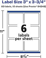 AVERY Glossy White Rectangle Labels, Sure Feed Technology, 3" x 3.75", Print-to-The-Edge, Permanent Adhesive, Laser/Inkjet Printable