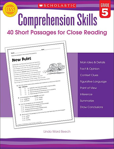 Scholastic Comprehension Skills: 40 Short Passages For Close Reading, Grade 5