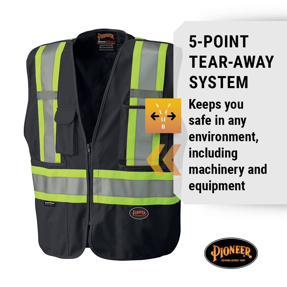 Pioneer Hi Vis Tear-Away Mesh Back Safety Vest - Reflective Tape, 4 Pockets