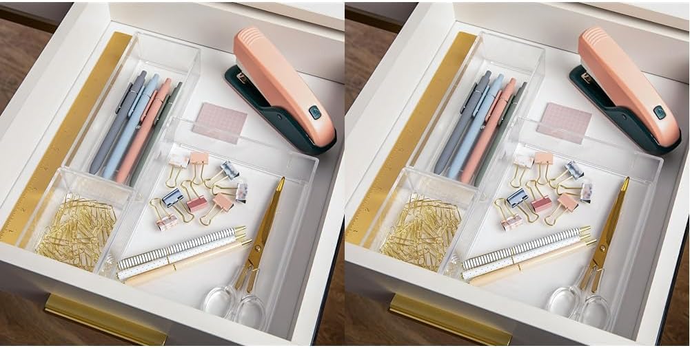 Martha Stewart Brody Stack & Slide Plastic Tray Desktop Organizer, Clear