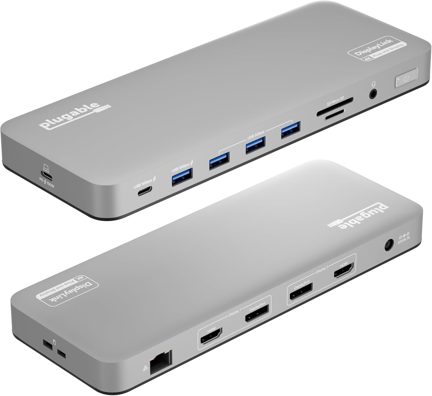 Plugable USB C Laptop Docking Station, Dual Monitor 4K 60Hz for Apple Mac M1/M2/M3/M4, 2X HDMI or 2X DisplayPort