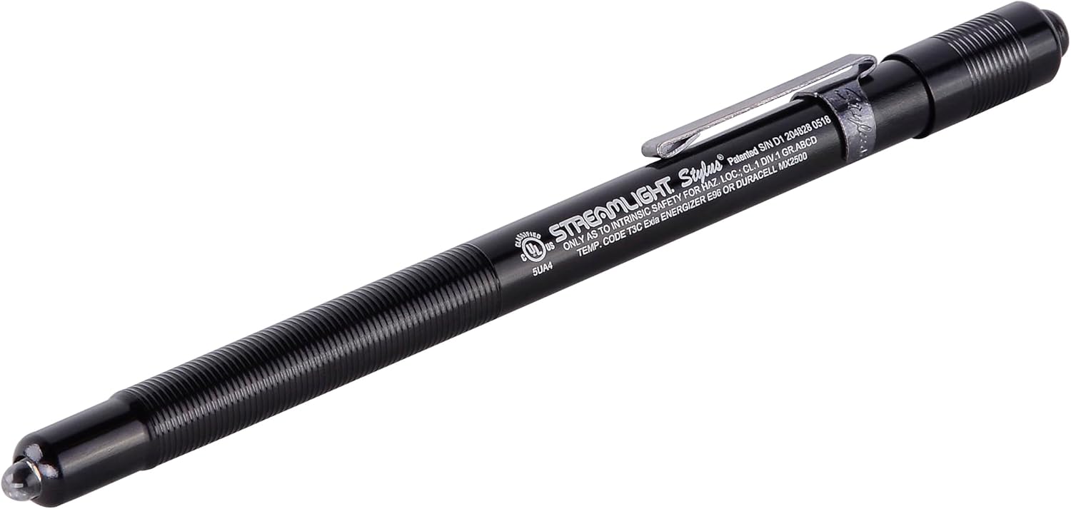 Streamlight 65058 Stylus 11-Lumen UL Listed White LED Pen Light with 3 AAAA Batteries, Black 4-Inch
