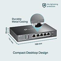 TP-Link ER605 V2 Wired Gigabit VPN Router, Up to 3 WAN Ethernet Ports + 1 USB WAN, SPI Firewall SMB Router