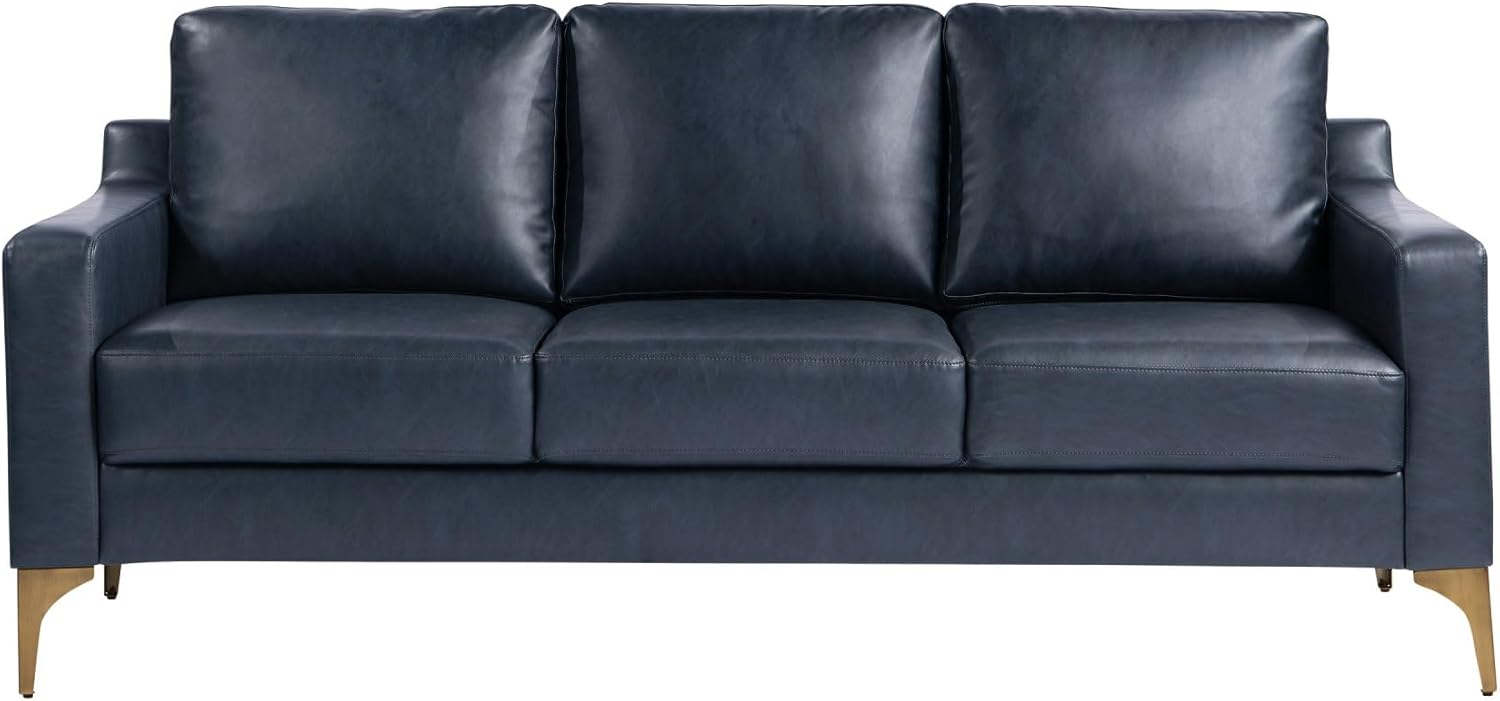 Serta Florence Faux Leather Sofa, 35inH x 78inW x 33-1/2inD, Navy