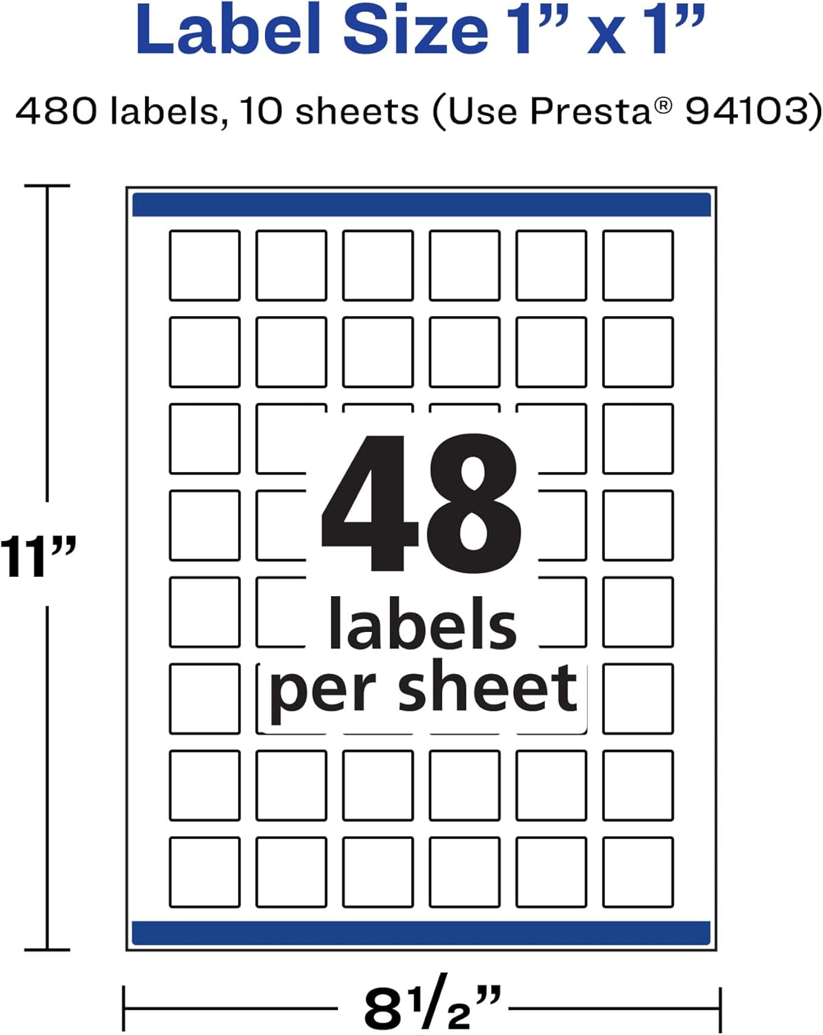 Avery Durable Waterproof Square Labels, Sure Feed Technology, 1" x 1" Film Labels, Print-to-The-Edge