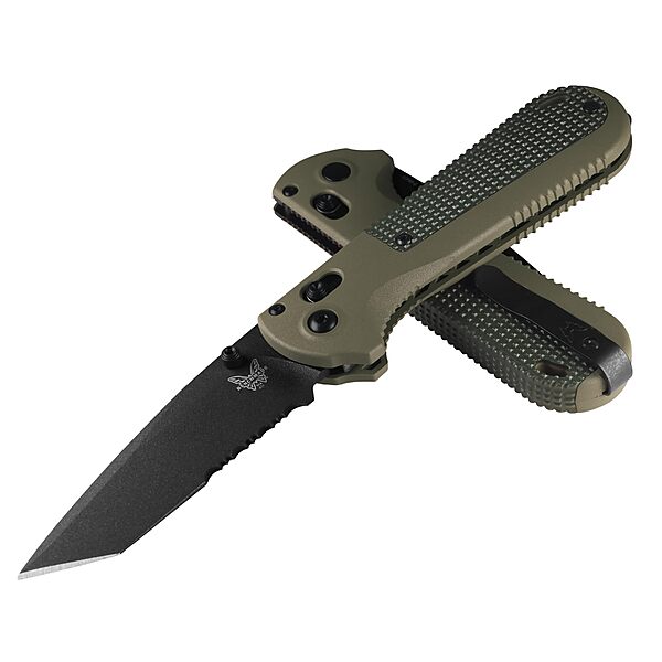 Benchmade - Redoubt Serrated Folding Knife with Ranger Green/Forest Grivory Handle (431SBK-1)