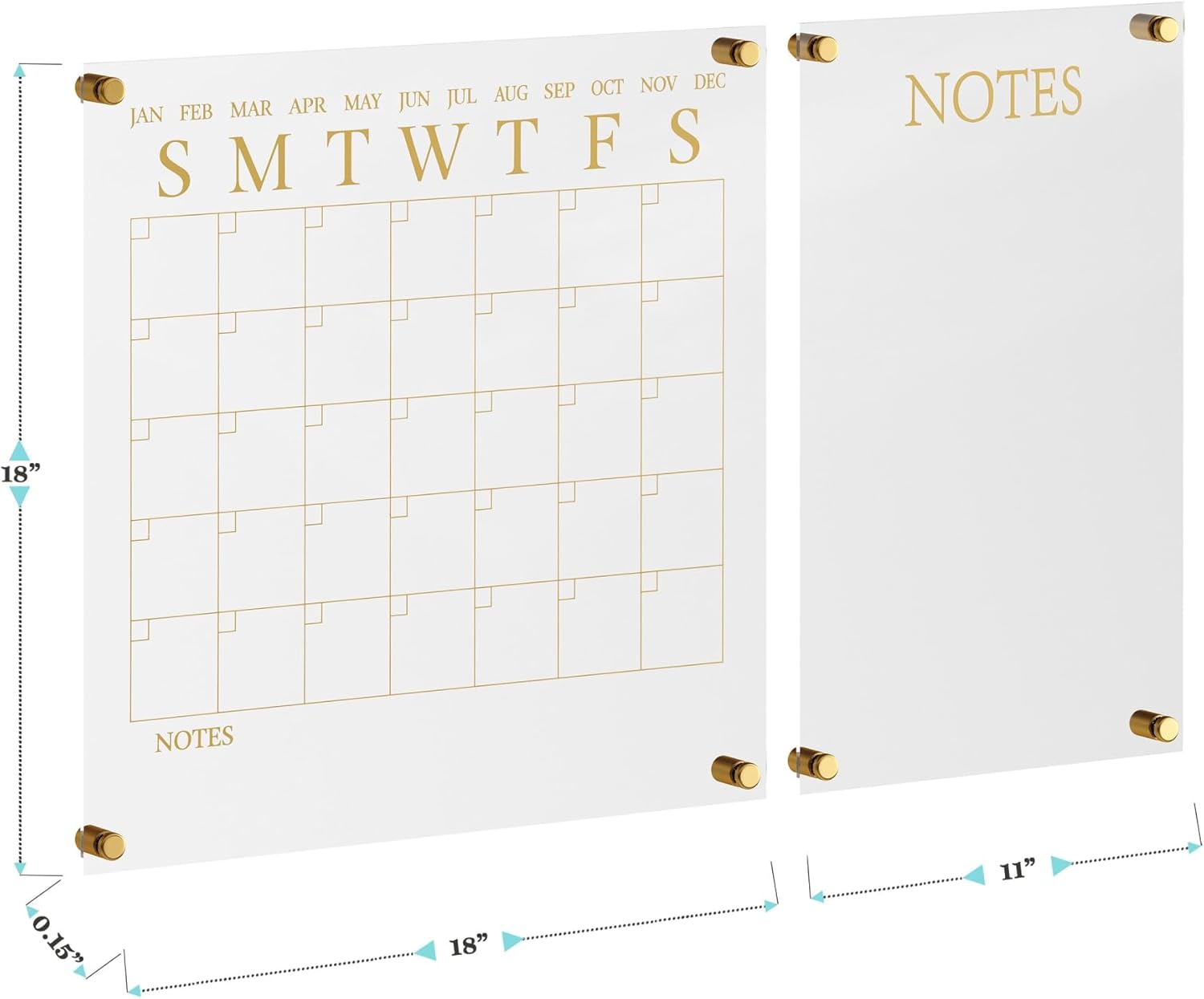 Martha Stewart Grayson Acrylic Wall Calendar and Notes Board with Dry Erase Marker