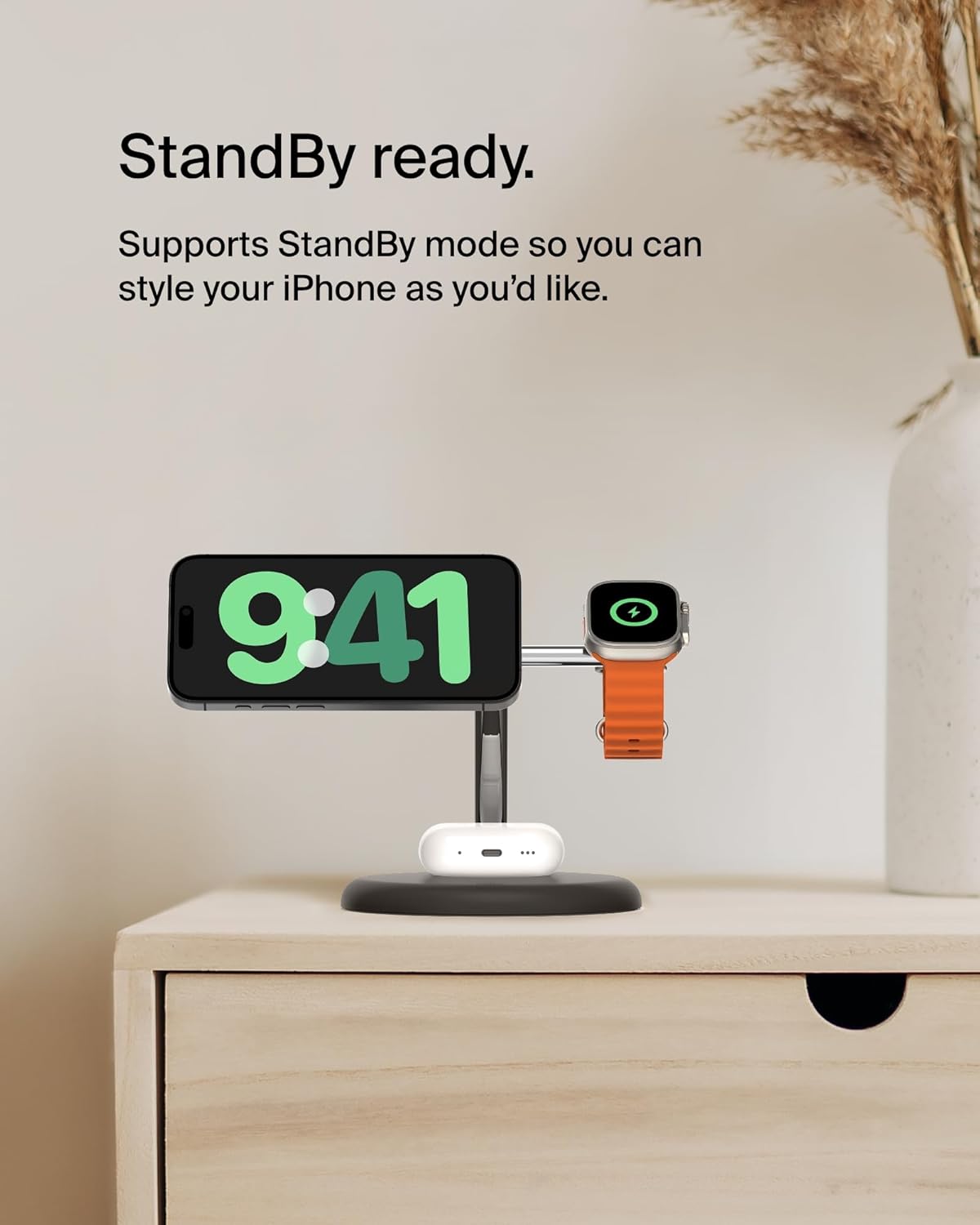 Belkin MagSafe-Compatible 3-in-1 Wireless Charger Stand 15W - Qi2-Certified Gen 2