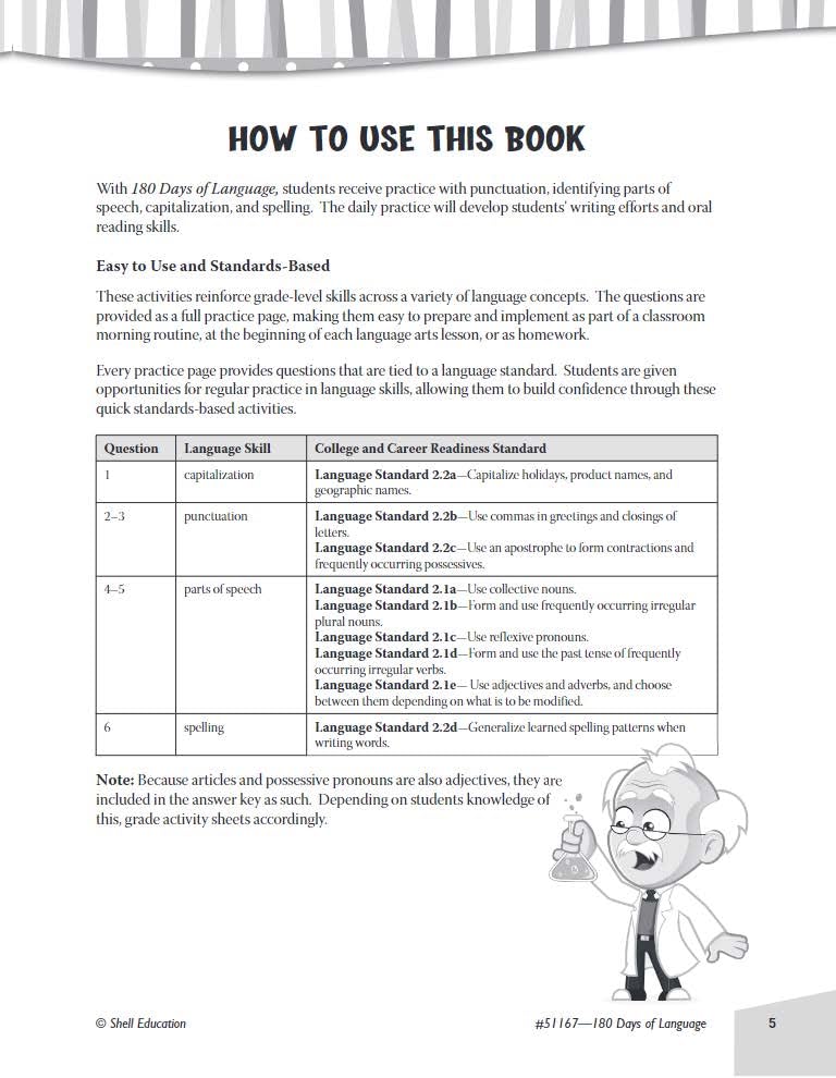 Shell Education 180 Days of Language for Second Grade (180 Days of Practice)