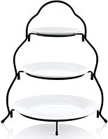 Elama 3-Tier Porcelain Serveware Set with Metal Rack