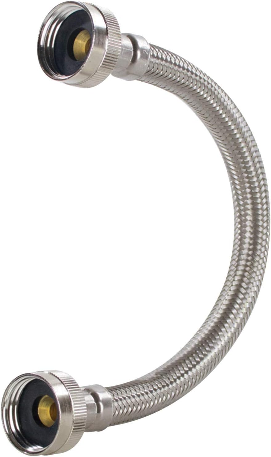 Certified Appliance Accessories Braided Stainless Steel Water-Inlet Hose, Female to Female - 12in - Silver