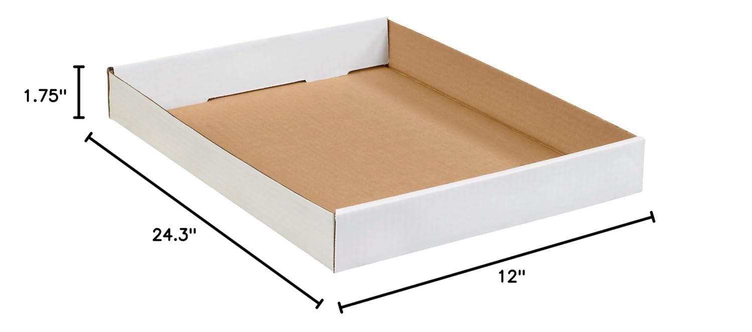 Aviditi Corrugated Cardboard Trays, 15" x 12" x 1 3/4", White, Pack of 50