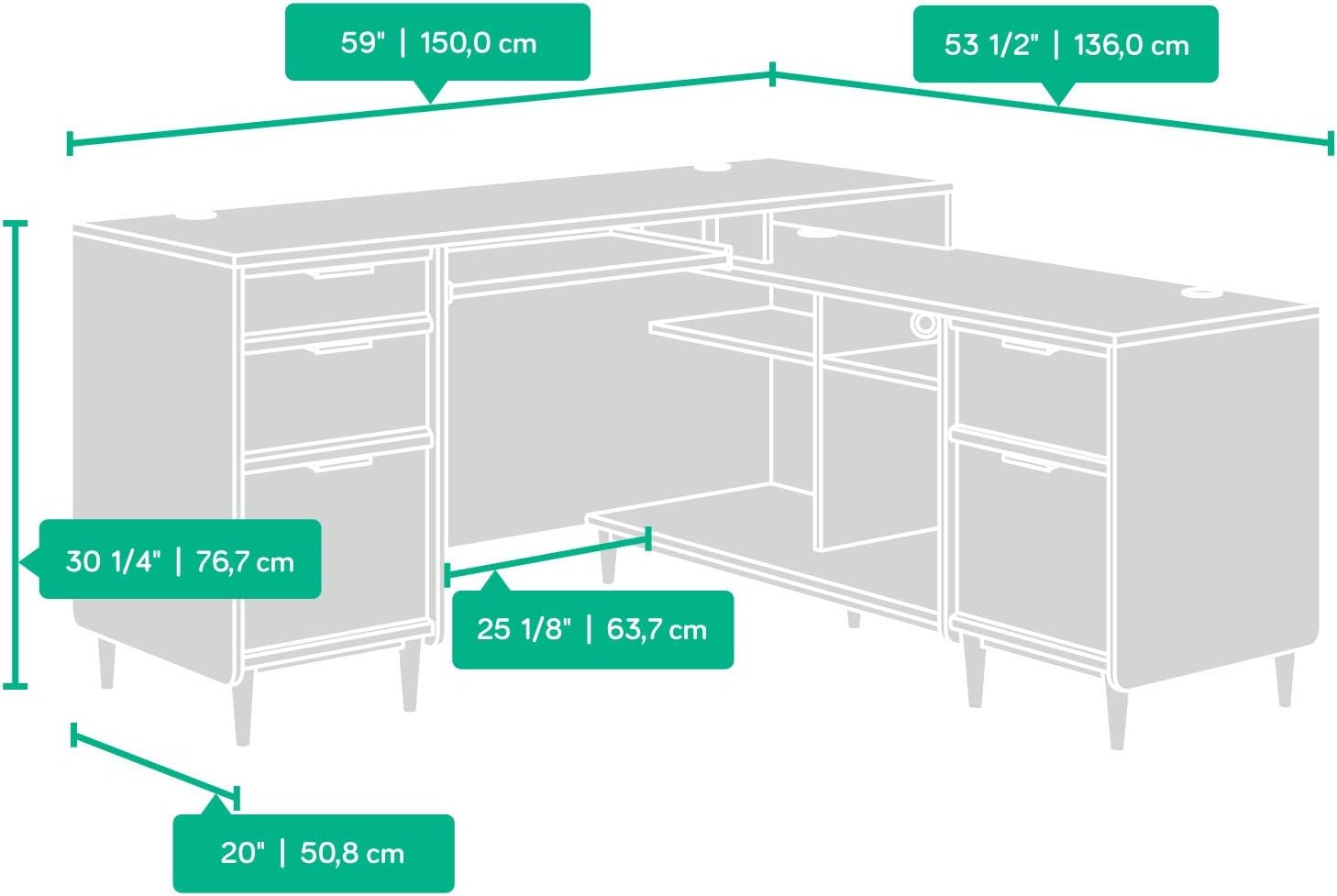 Sauder 59" L-Desk and Bookcase Bundle, Clifford Place Collection, Grand Walnut Finish L-Desk + 3 Tier Bookcase