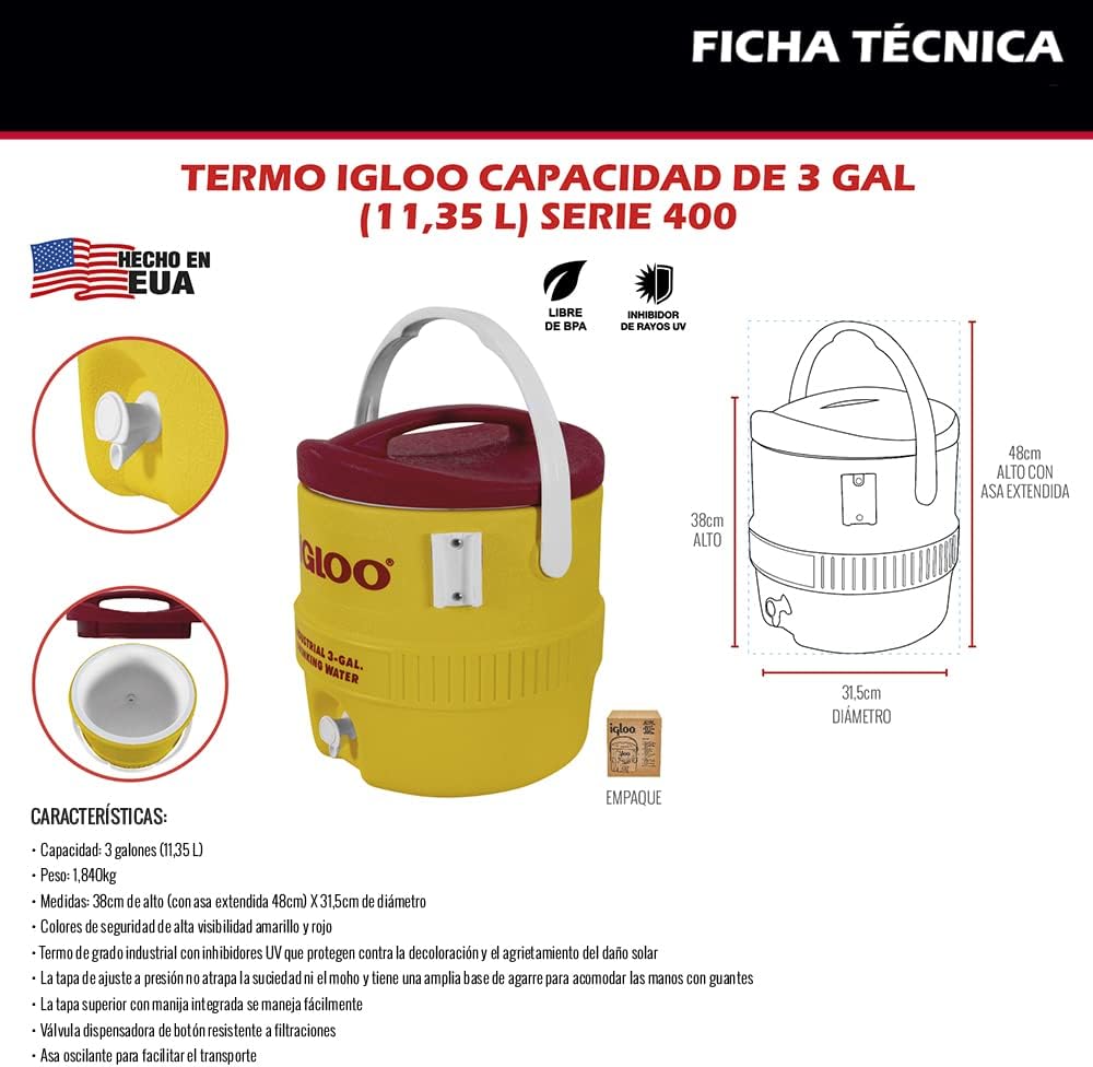 Igloo 385-431 400 Series Coolers, 3 gal, Red/Yellow