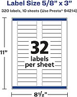 Avery Glossy Clear Rectangle Labels, Sure Feed Technology, 5/8" x 3", 320 Glossy Clear Labels, Laser/Inkjet Printable 320 labels