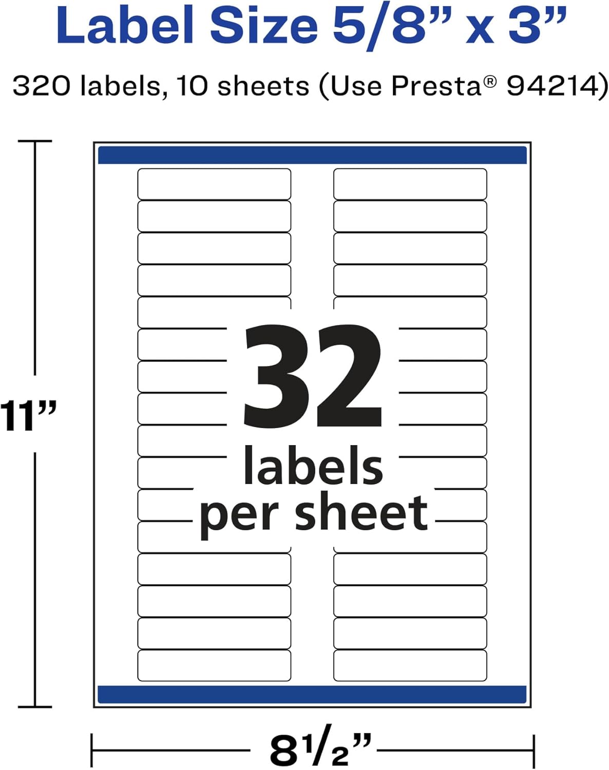 Avery Glossy Clear Rectangle Labels, Sure Feed Technology, 5/8" x 3", 320 Glossy Clear Labels