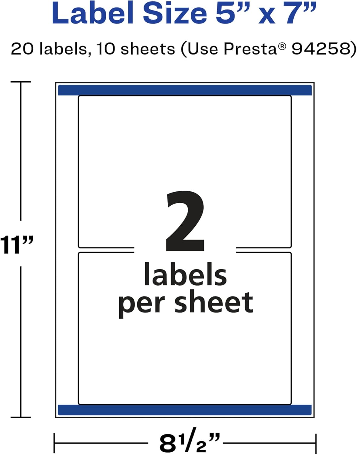 Avery Glossy White Rectangle Labels, Sure Feed Technology, 5" x 7", Permanent Adhesive, Laser/Inkjet Printable