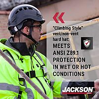 Jackson Safety CH300 & CH400V Climbing-Style Hard Hats – Vented & Non-Vented, Flip-Up Visor, ANSI Z89.1, OSHA Compliant