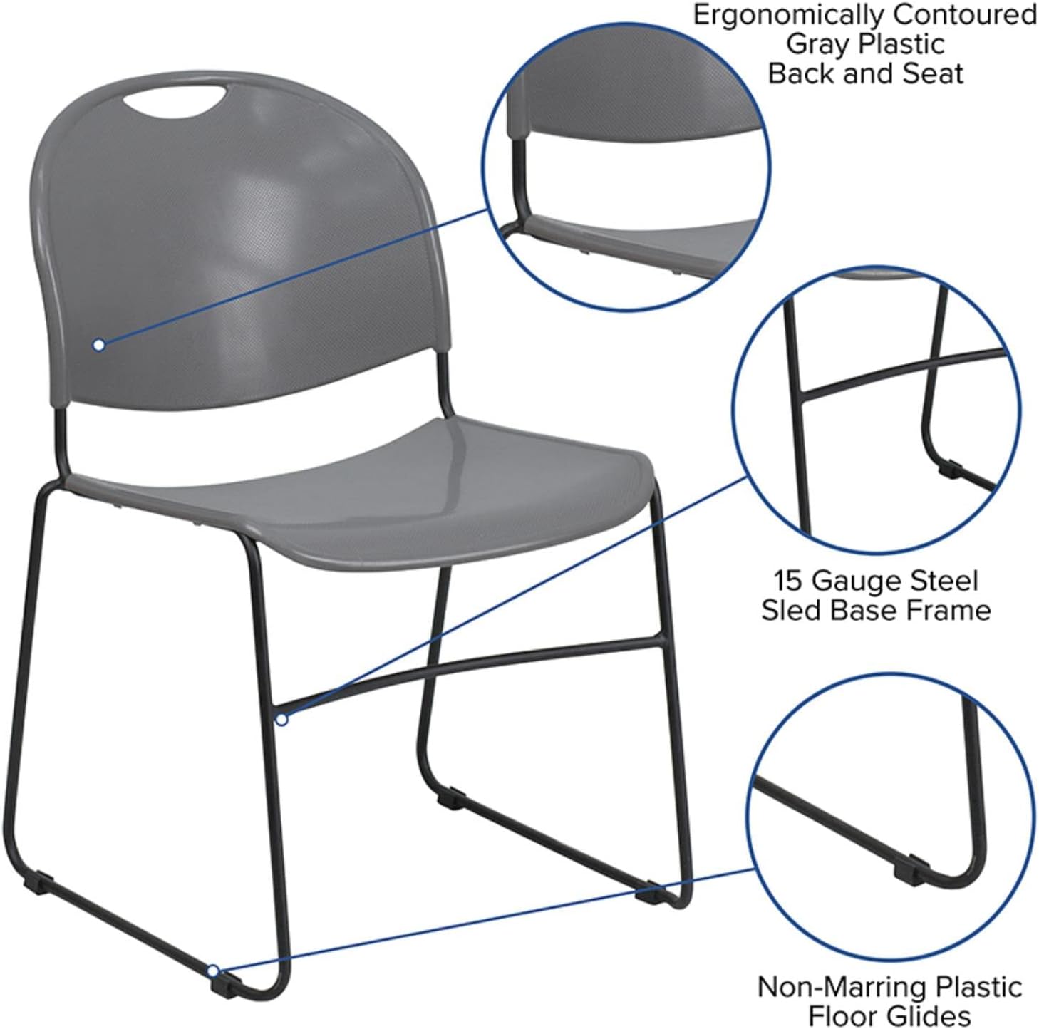 FLASH FURNITURE HERCULES Series 880 lb. Capacity Ultra-Compact Sled Base Stack Chair