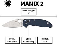Spyderco Manix 2 Utility Folding Knife with 3.37 In CPM SPY27 Steel Blade and G-10 Handle - Everyday Carry - PlainEdge - C101GPCBL2