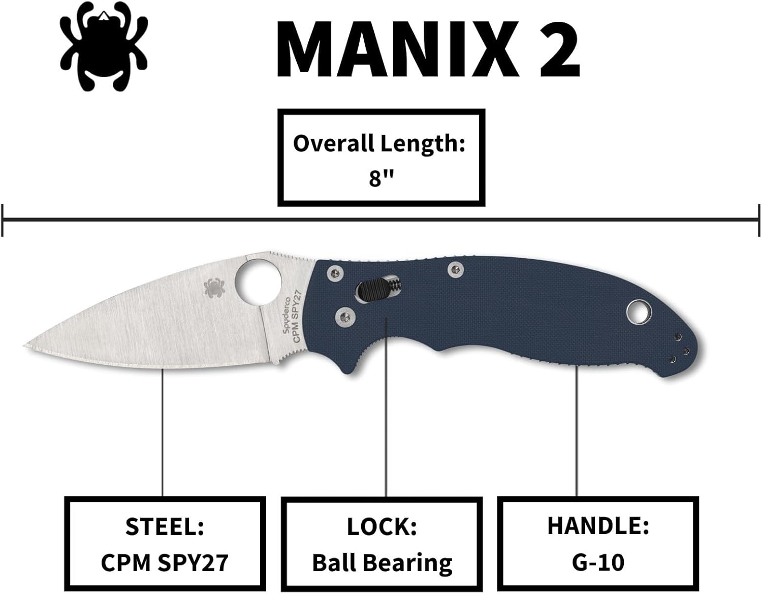 Spyderco Manix 2 Utility Folding Knife with 3.37 In CPM SPY27 Steel Blade and G-10 Handle - Everyday Carry - PlainEdge