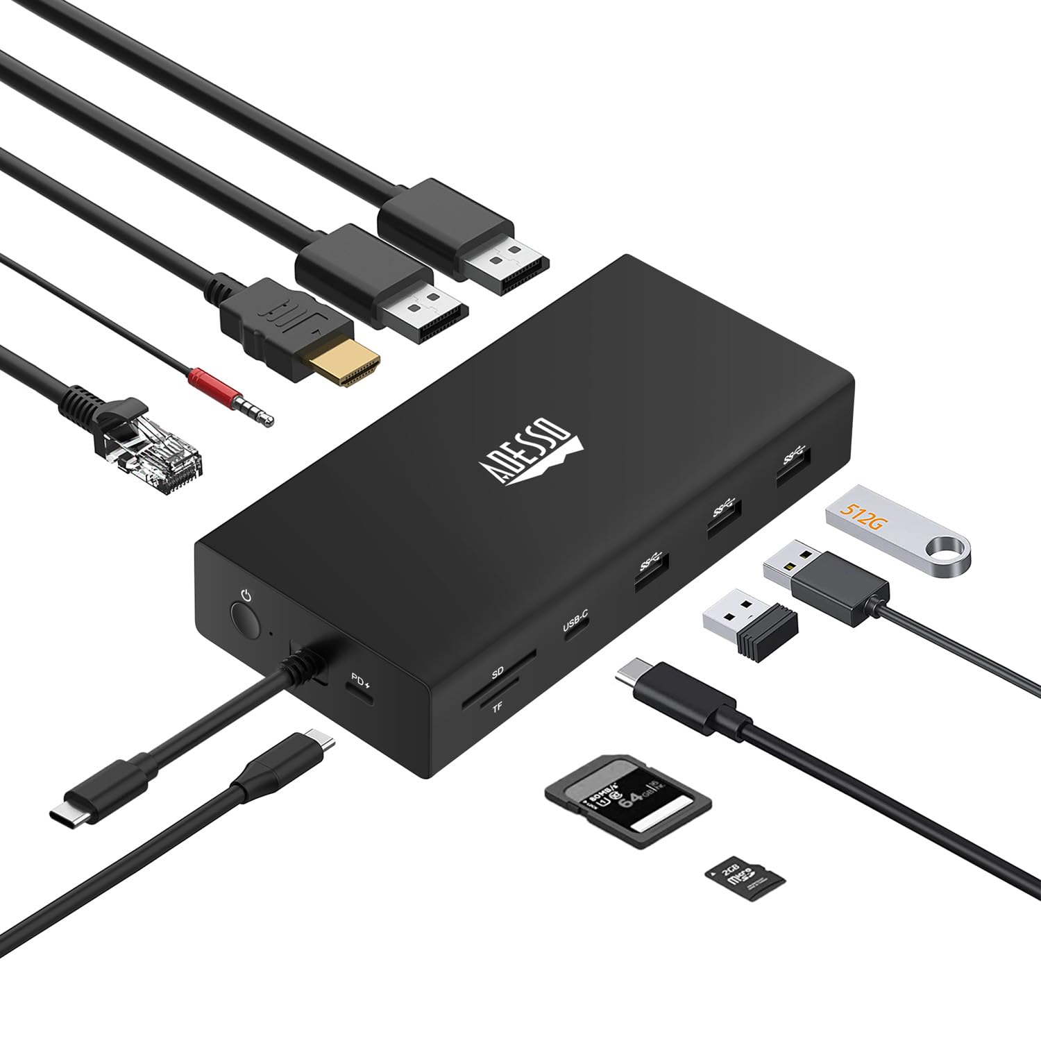 USB C Docking Station Multiport Adapter Type C Hub 2 DisplayPort Support 8K, HDMI, RJ45 Ethernet Port, 100W PD Charging