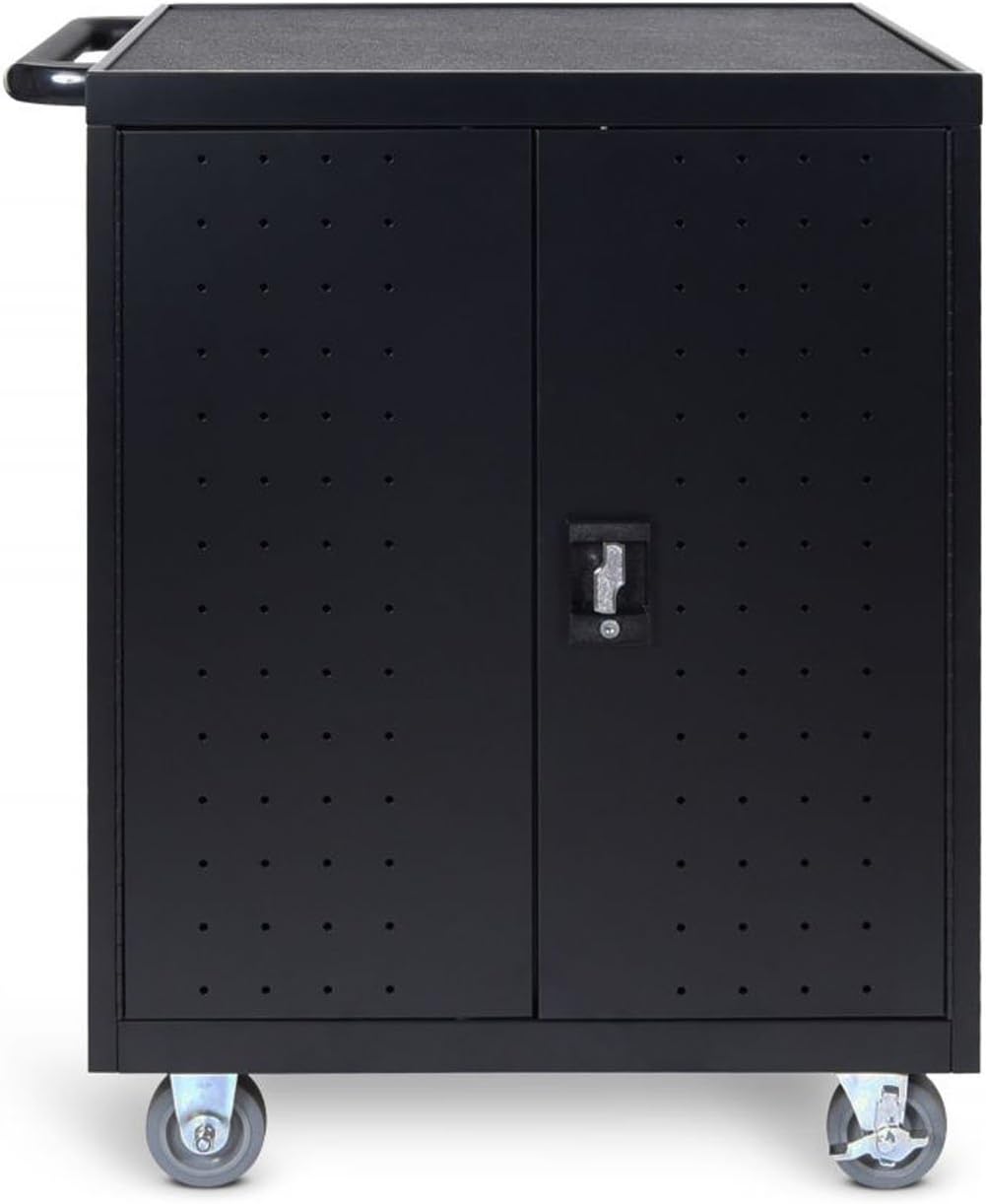 Luxor 32-Device Charging Cart With Timer, 38-1/4inH x 28-1/2inW x 21inD, Black