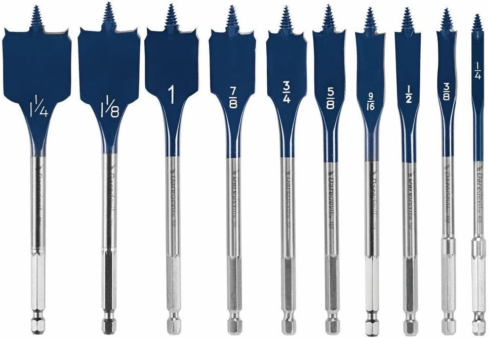 BOSCH DSB5010 Daredevil 10-Piece Standard Spade Bit Set w/Full Cone Threading and Spurred Tip, Blue