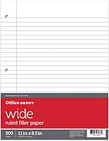 Office Depot Ruled Filler Paper, 3-Hole Punched, 16-Lb, Wide Ruled With Margin, 11in x 8 1/2in, 500 Sheets, 09228OD