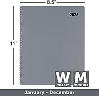 Office Depot Brand Weekly Monthly Appointment Book, 8 1/2" x 11", Silver, January 2026 to December 2026, OD71053026
