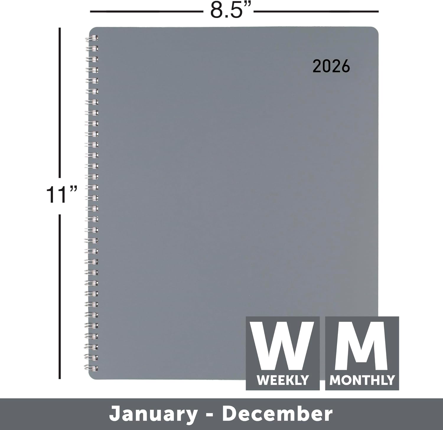 Office Depot Brand Weekly Monthly Appointment Book, 8 1/2" x 11", Silver, January 2026 to December 2026, OD71053026