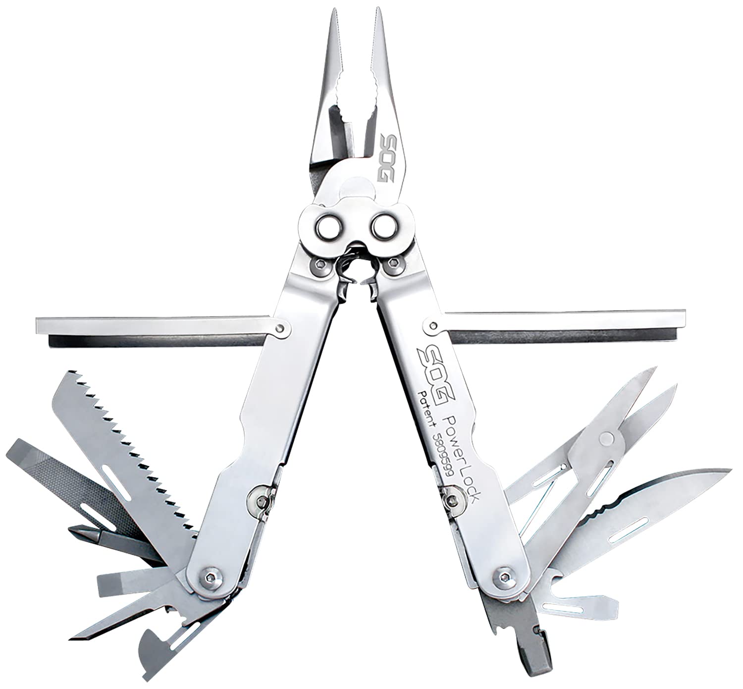 SOG PowerLock, Leather Pouch PowerLock w/scissors - Satin Finished