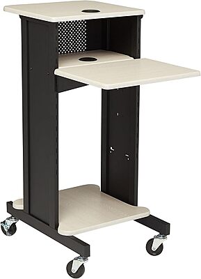 Oklahoma Sound PRC200 Steel Premium Presentation Cart, 18" Width x 40-1/2" Height x 30" Depth, Ivory Woodgrain/Black