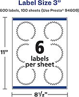 Avery Matte White Starburst Labels, Sure Feed Technology, 3"
