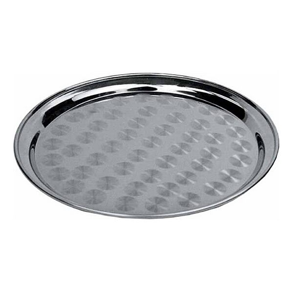 Winco Round Tray with Swirl Pattern, 16-Inch, Stainless Steel