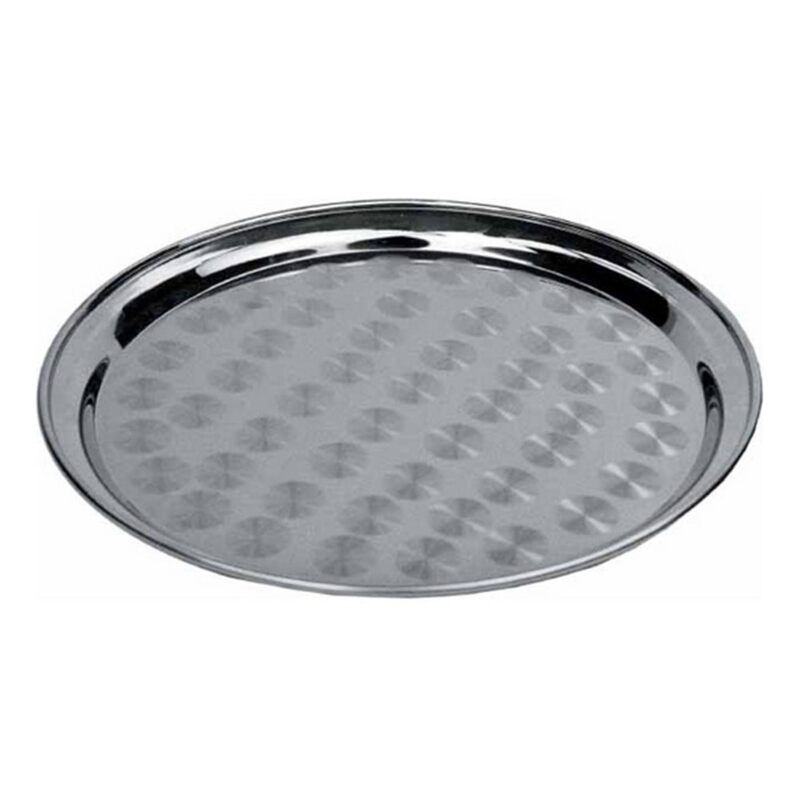 Winco Round Tray with Swirl Pattern, 16-Inch, Stainless Steel