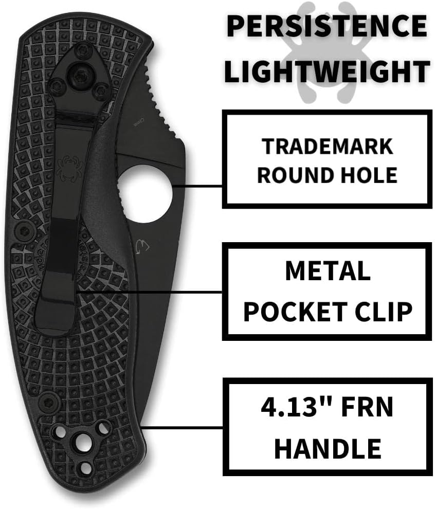 Spyderco Persistence Lightweight Pocket Knife - Durable Black Oxide Blade with Bi-Directional Textured FRN Handle