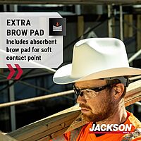 JACKSON SAFETY Cowboy-Style Full-Brim Hard Hat, Non-Vented, HDPE, Ratchet Suspension