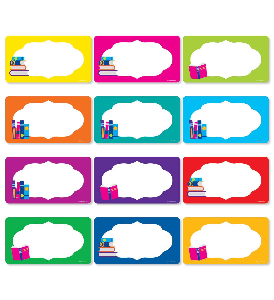 Scholastic Library Labels, 5-1/2in x 3in, Assorted Designs, Pack Of 72 Labels